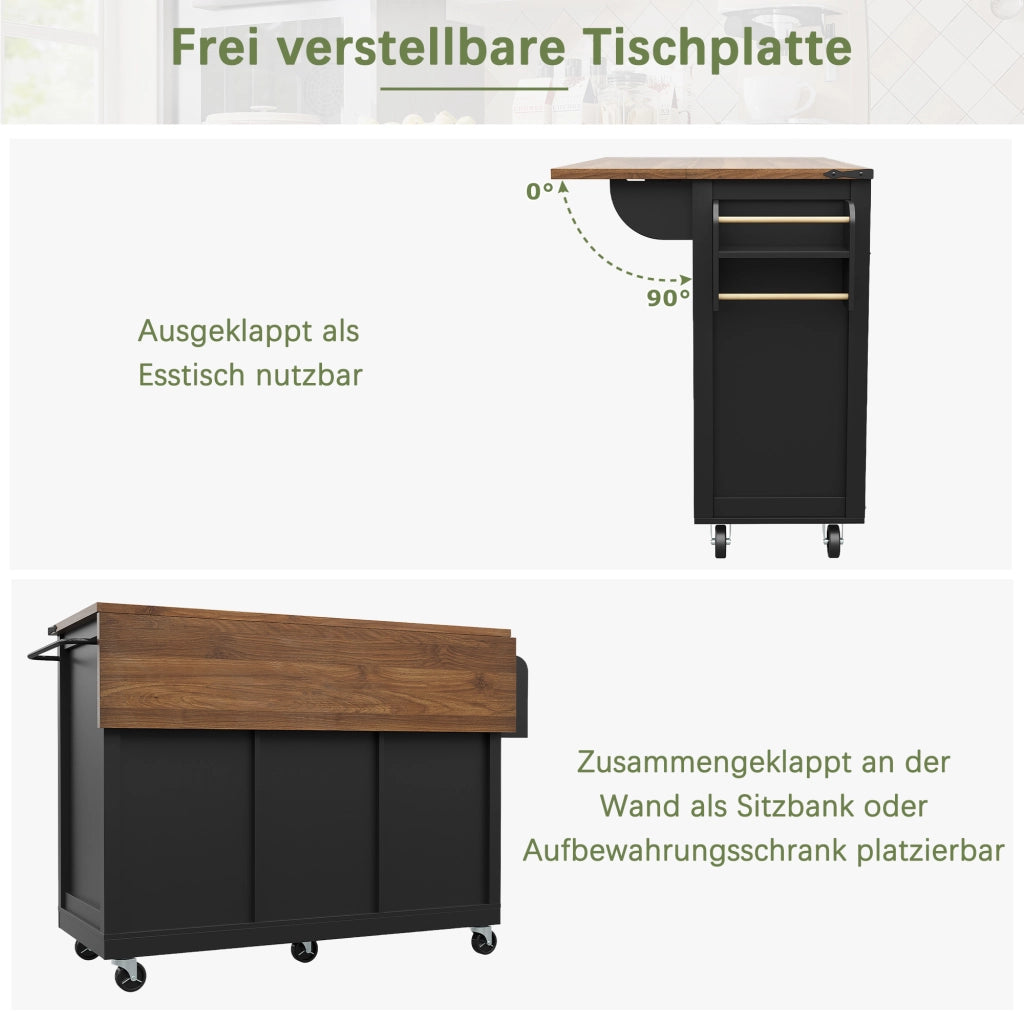 ISOLA DA CUCINA 140x73x94 cm In MDF Nero con 3 cassetti e ante scorrevoli