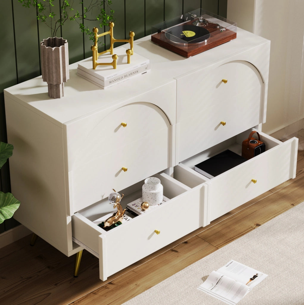 Comò a 6 cassetti crema bianco 120x40x85 cm