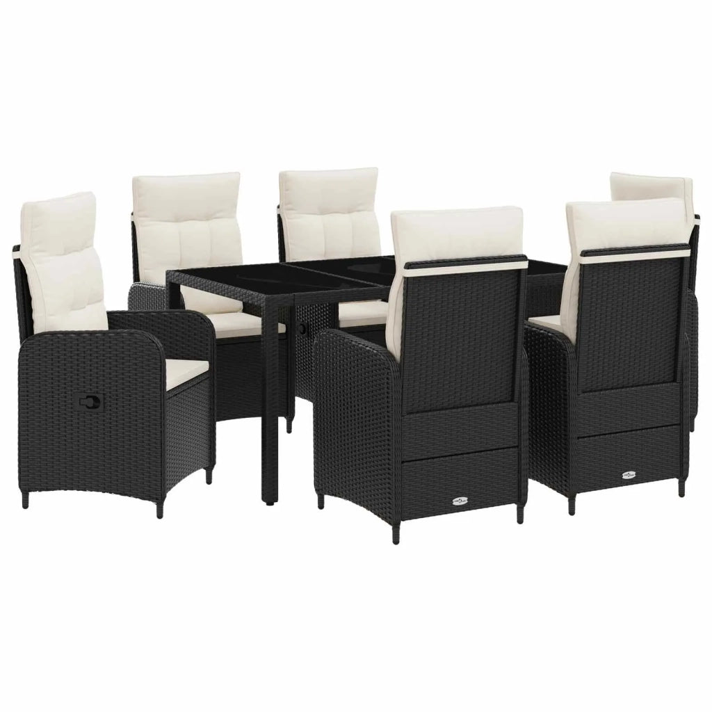 Set da pranzo per esterni 7 pz Nero e Bianco Crema polyrattan 3422301