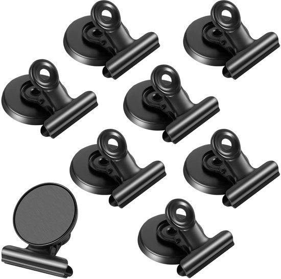 Clip magnetica per frigorifero, 8 pezzi clip magnetica per whiteboard con chiusura, clip magnetica per uso domestico, ufficio, scuola, nero