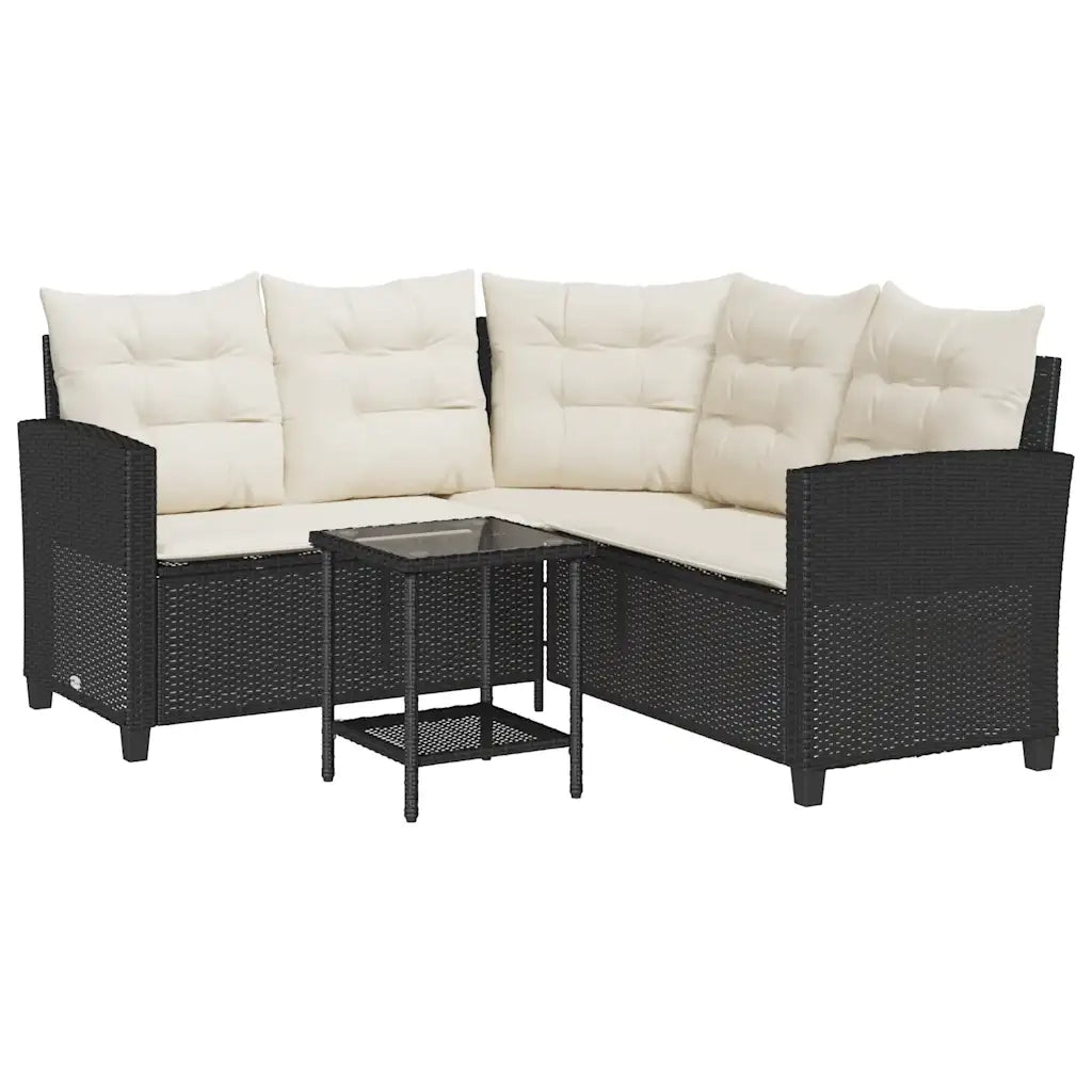 Divano da Giardino con Tavolo e Cuscini a L-Sofa da Giardino-Divano da esterno Nero in Polyrattan 490107