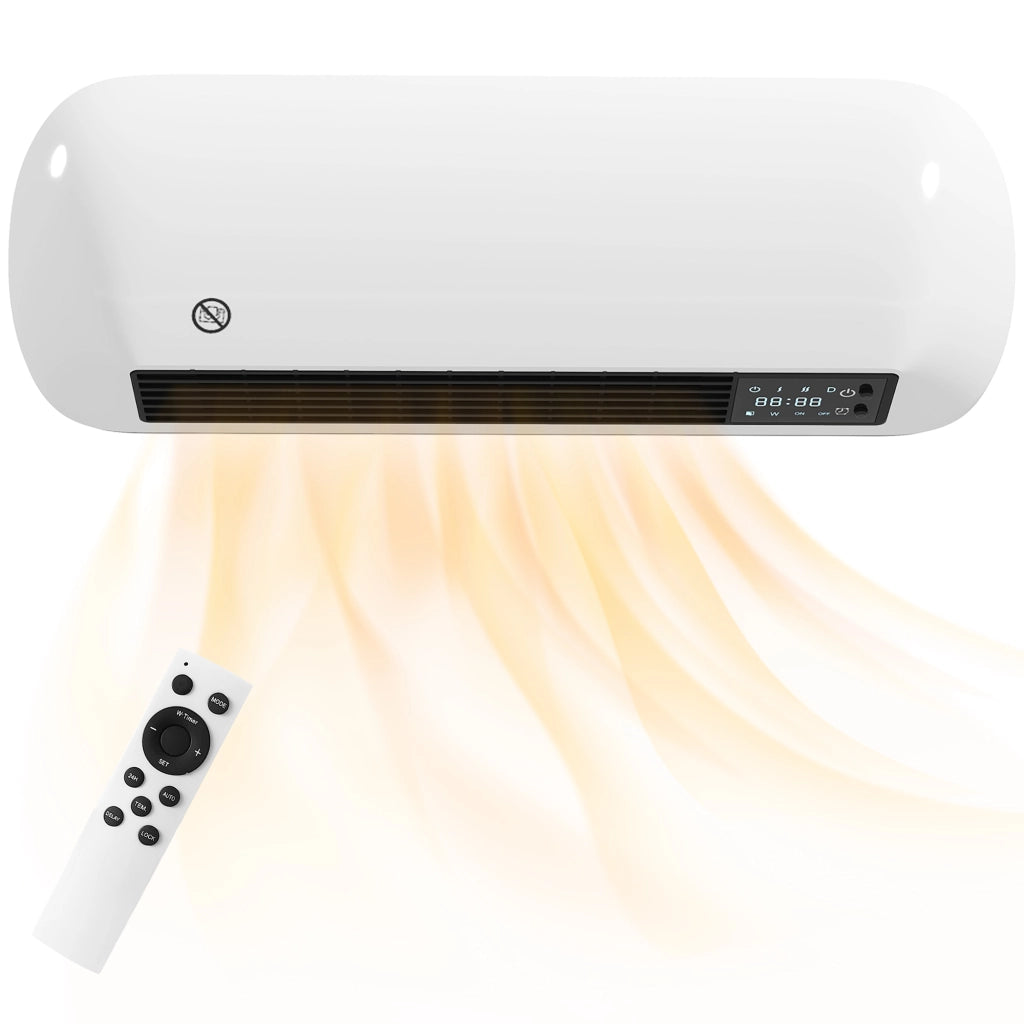 Termoventilatore Murale in Ceramica 1000/2000W con Termostato Timer e Telecomando 50x19x14cm Bianco
