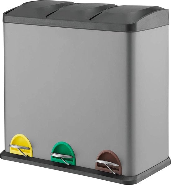 Pulitore di pavimento, 45 litri, grigio, 3 x 15 litri, impianto di selezione rifiuti, separatore rifiuti, 3 compartimenti