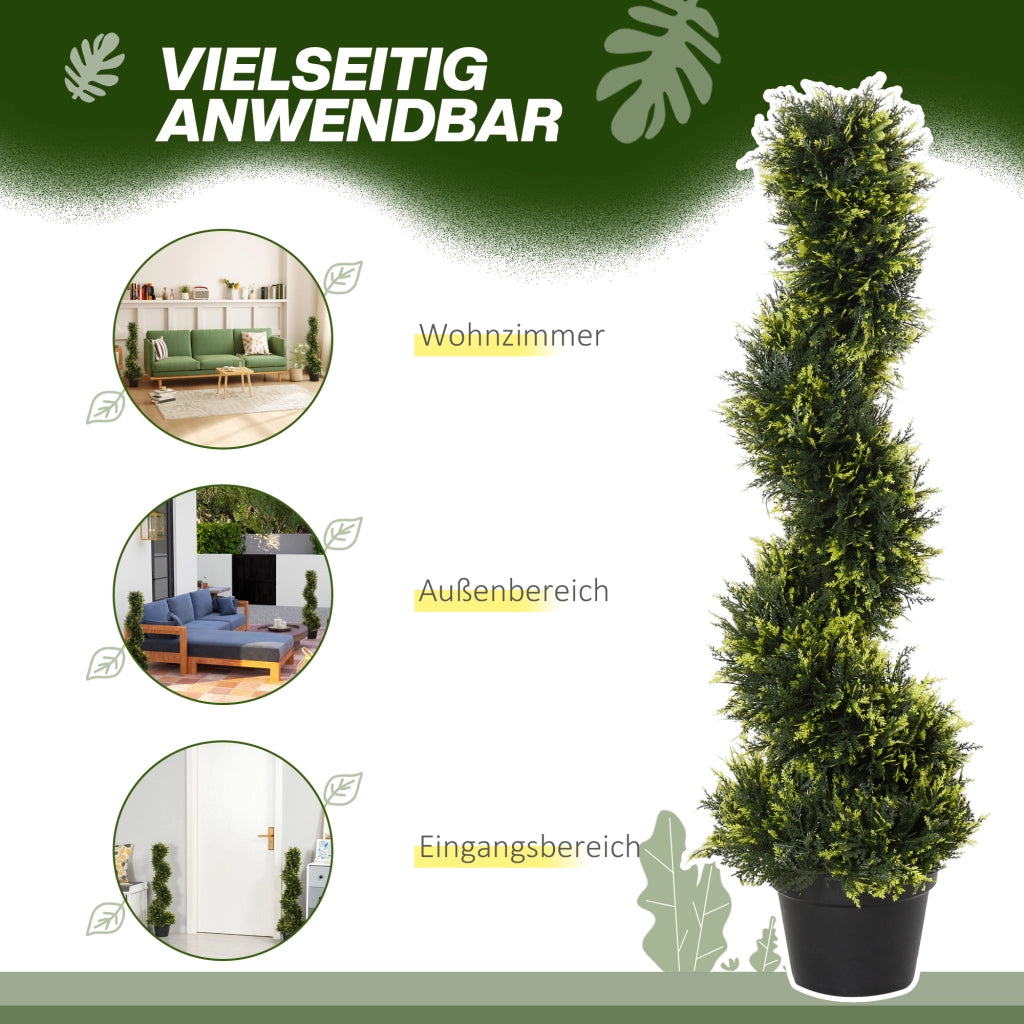 Cedro artificiale a spirale in plastica verde con vaso nero 90 cm per interni, giardino, ufficio e reception