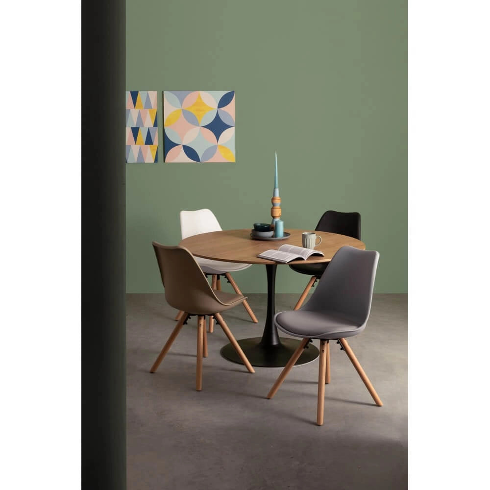 Set di 4 Sedie Design Nordico con Cuscino in Similpelle e Gambe in Faggio - FIO