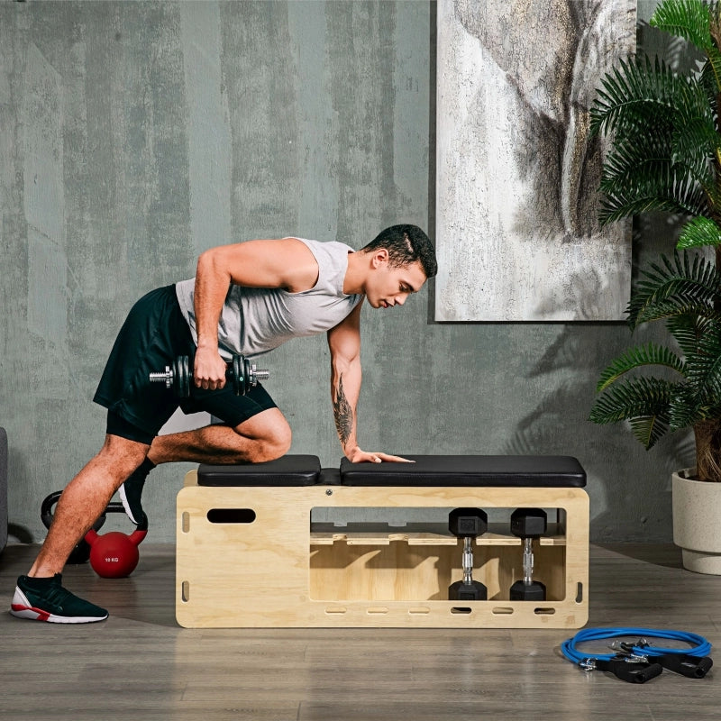 Panca pesi, panca da allenamento con contenitore portaoggetti, elastici di resistenza, panca fitness regolabile per sollevamento pesi, allenamento di
