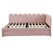 Divano letto angolare imbottito 140x200 cm con schienale floreale e letto estraibile in tessuto di velluto rosa