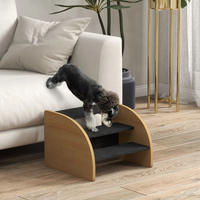 Scaletta per animali a 3 gradini in poliestere color rovere con piedini antiscivolo; 38.5 × 38.5 × 30 cm