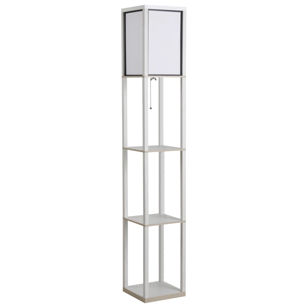 Lampada da Terra 40W con 3 Mensole e Interruttore a Tirante, in Legno e PS, 26x26x160 cm, Bianco