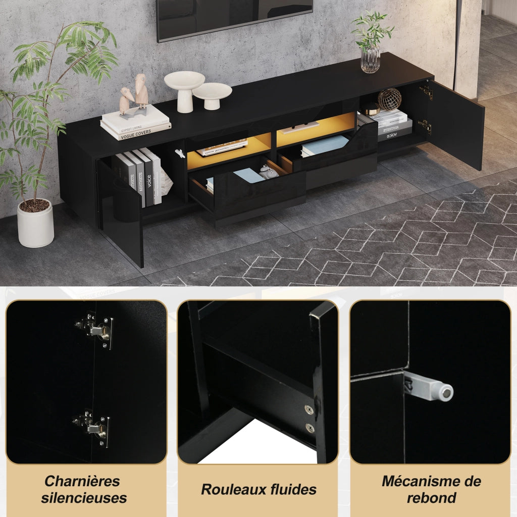 Mobile TV con LED e cassetti ¨C Minimal ¨C Nero lucido 180x40x45