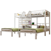 Letto a castello 90 × 200 cm 3 posti con LED; scaletta contenitore; scrivania; USB e presa; senza materasso; bianco