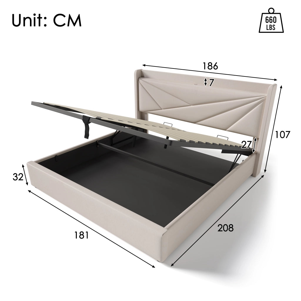 letto imbottito cotone lino beige 180x200 cm