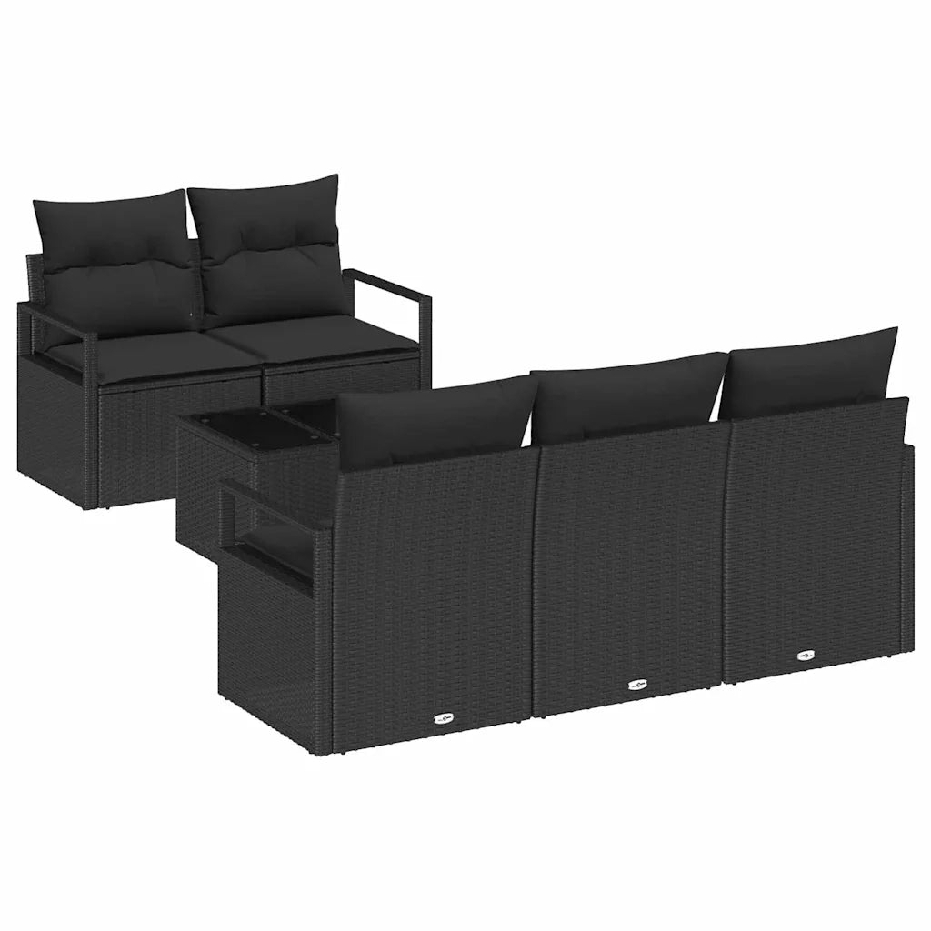 Set Divano da Giardino con cuscino 6 pcs Nero polyrattan
