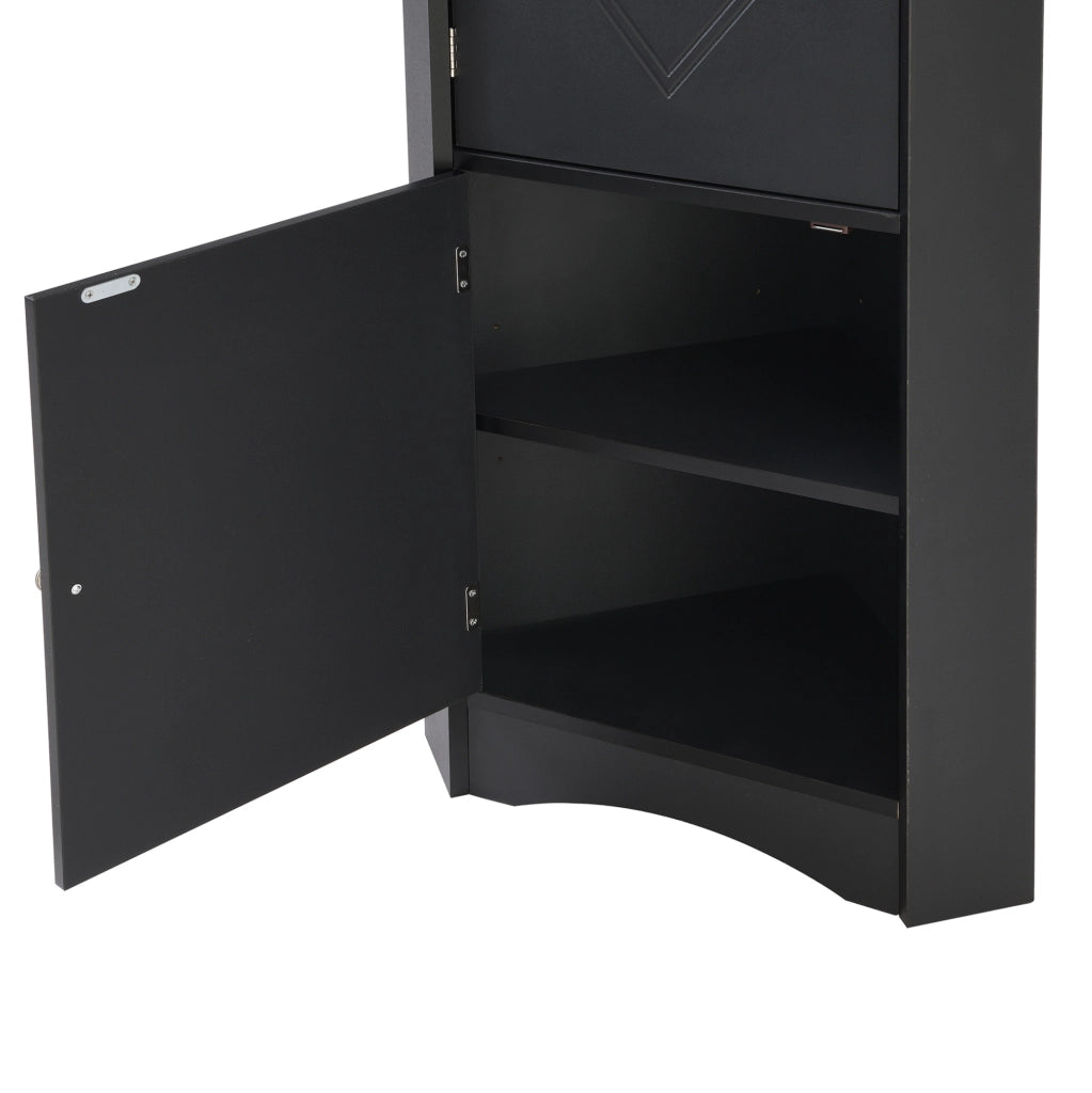 Armadio Angolare per Bagno con Due Ripiani e Mensola Regolabile, 36,5x36,5x155 cm, Nero