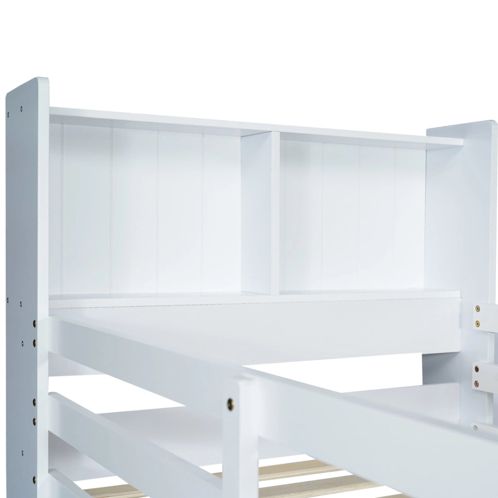 Letto a castello bianco 90x200 cm con ripiani e scala a 3 gradini
