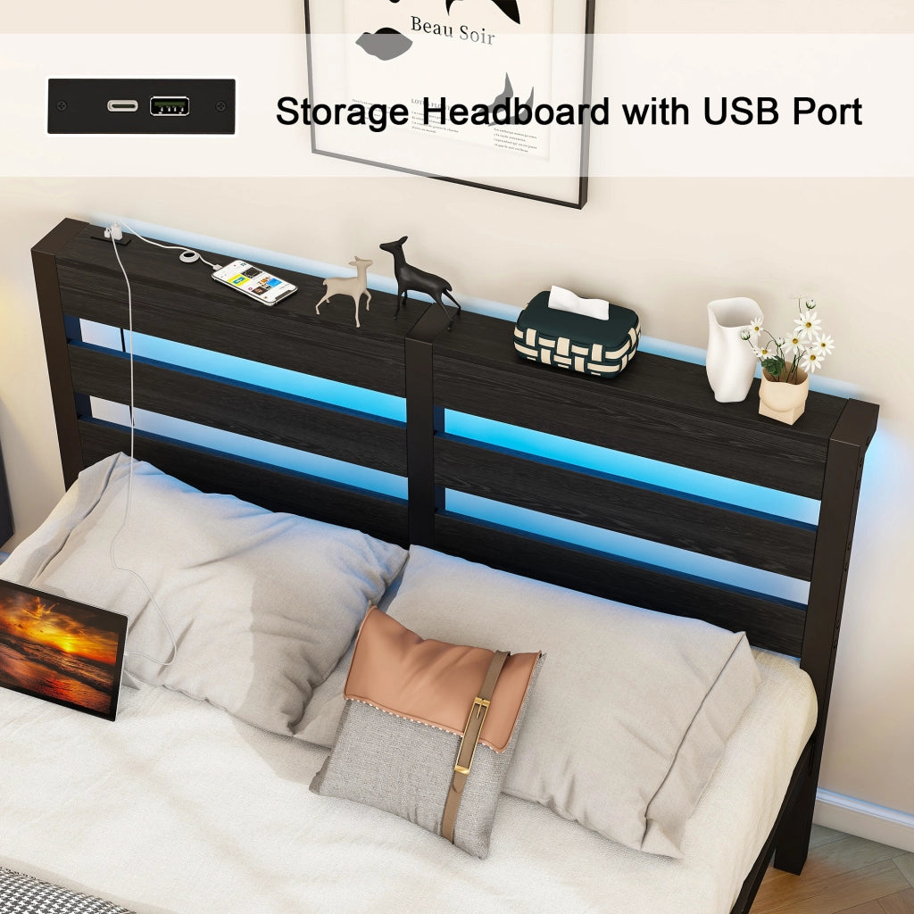 letto in metallo e legno nero 120 x 200 cm