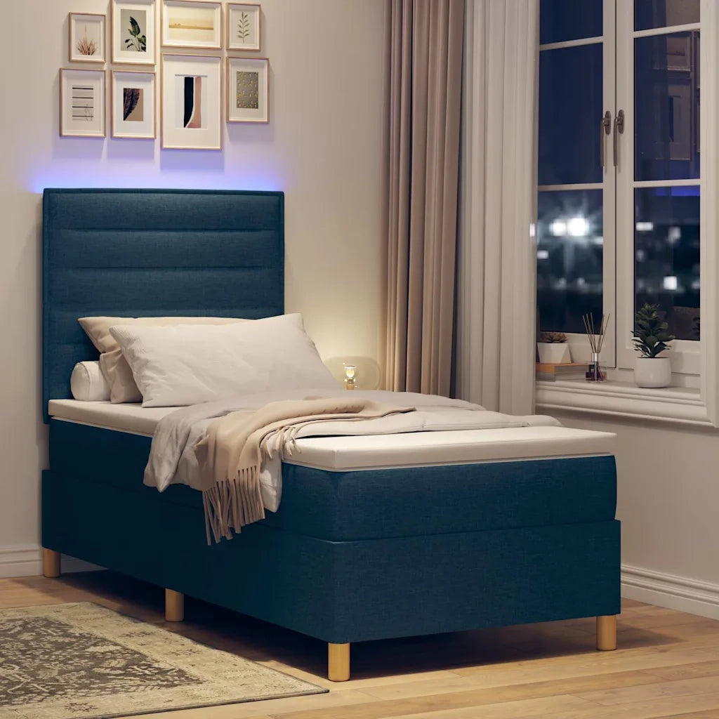 Letto a Sorgente LED con materasso Blu 90 x 200 cm Tessuto