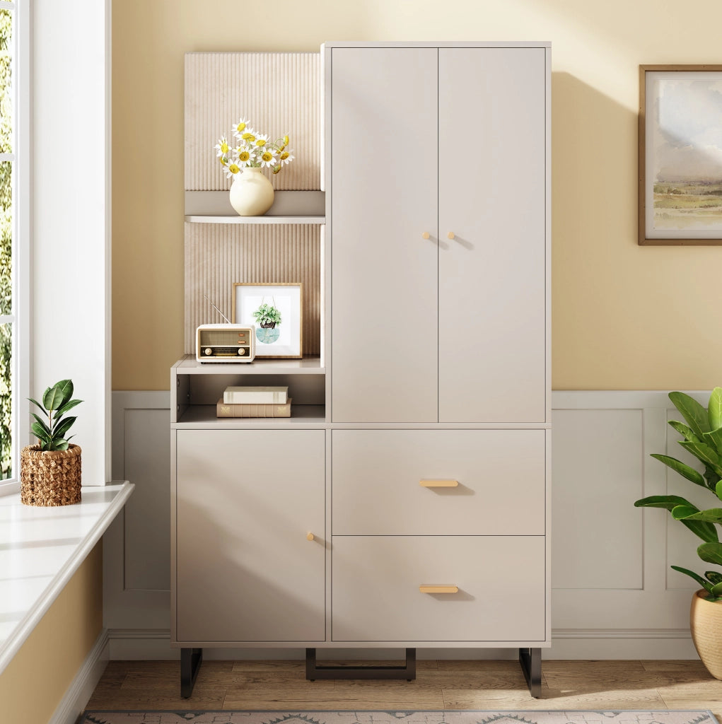Mobile guardaroba da ingresso 110x38x186 cm in MDF beige e grigio con cassetti