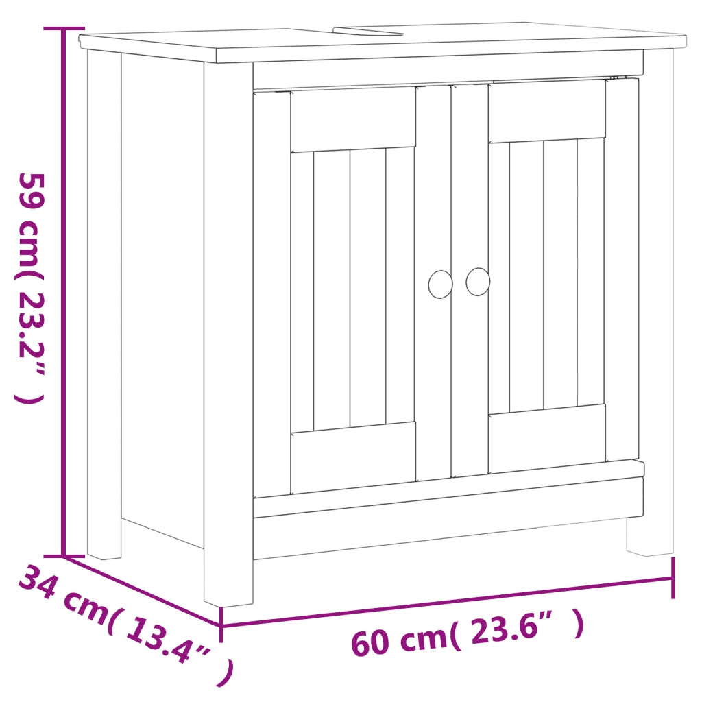 Mobile Lavabo da Bagno-Armadietto da bagno BERG Bianco 60x34x59 cm Massello Pino