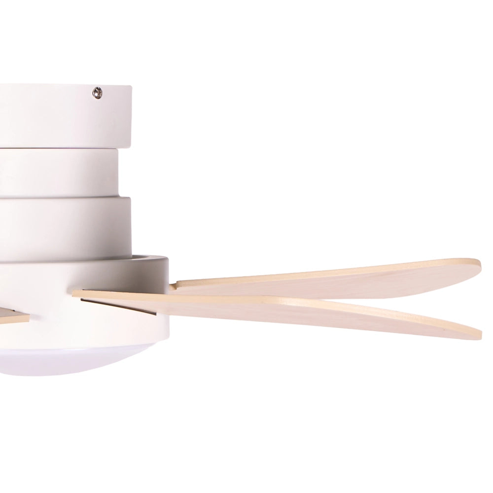 Ventilatore da soffitto con luce a LED, base in ferro, pale in compensato, telecomando e timer, beige chiaro