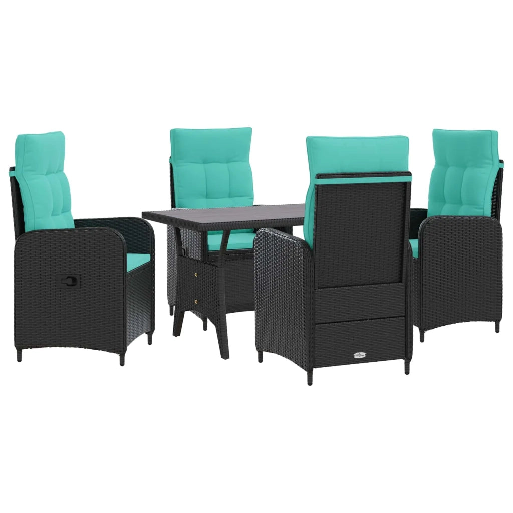 Set da pranzo per esterni 5 pz Nero e Turchese polyrattan 3422261