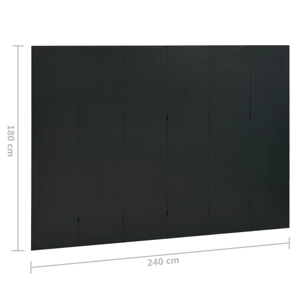 Paravento a 6 Pannelli Nero 240x180 cm in Acciaio 335904
