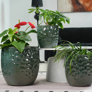 Vaso da pavimento in gres Ø 38 cm verde scuro lucido con rilievo martellato e foro di drenaggio per piante grandi