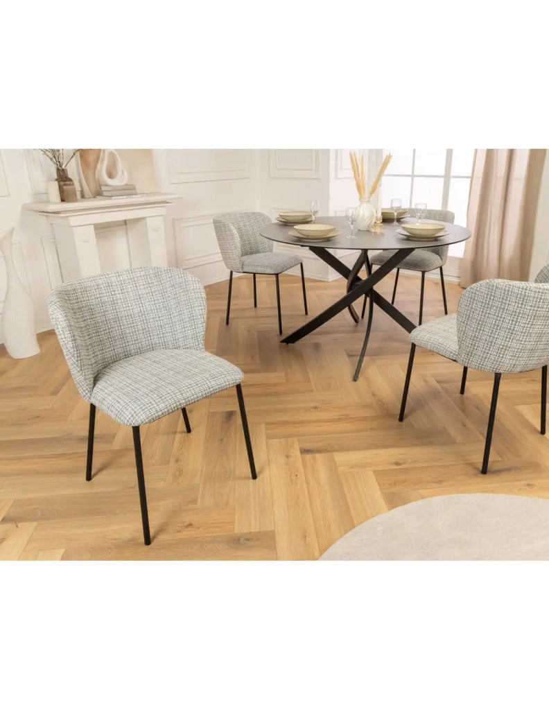 Set di 2 sedie PAVIA con motivo a quadretti blu e bianco - Schienale arrotondato e gambe nere