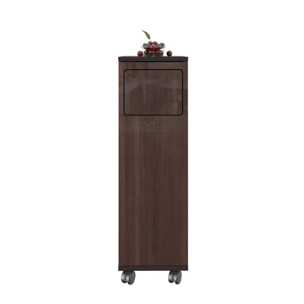 Mobile porta rifiuti 1 anta, armadio cucina scorrevole in noce lucido con ruote nere, per cucina e sala da pranzo, 24,2x35,1x80,2 cm
