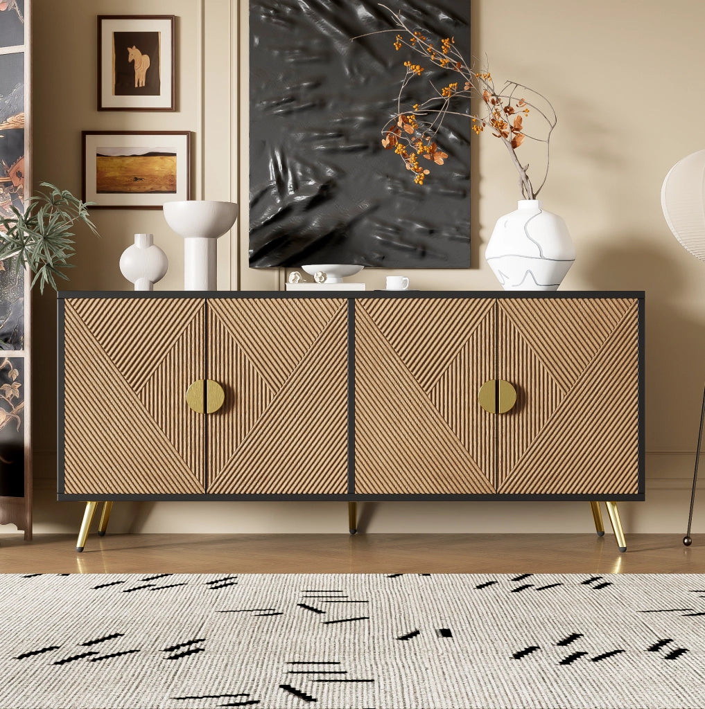 Credenza 160 cm a 4 ante nera effetto legno con dettagli oro