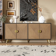 Credenza 160 cm a 4 ante nera effetto legno con dettagli oro