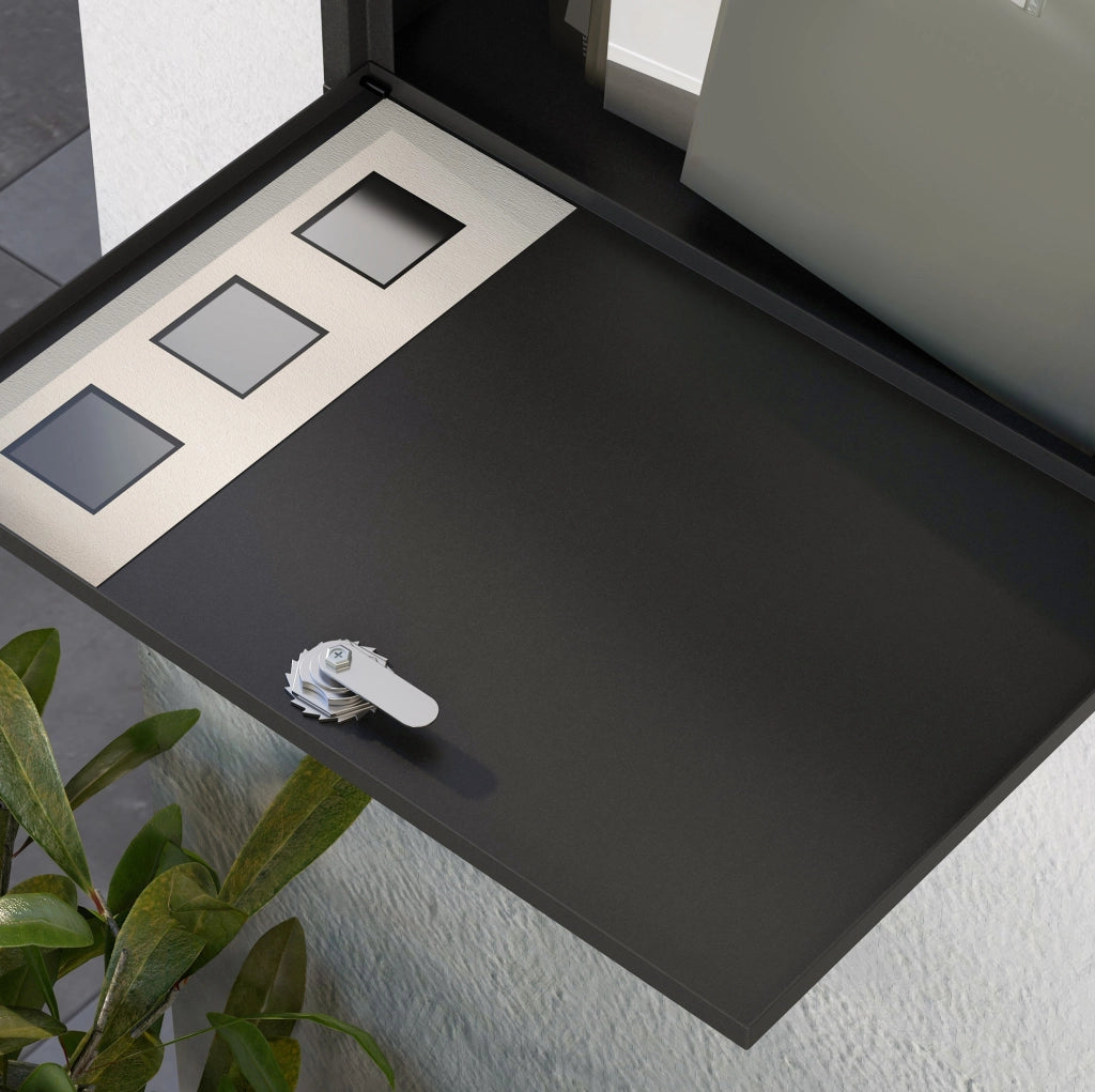 Cassetta postale da parete 36,5x11,5x29 cm in metallo nero con finestrella –