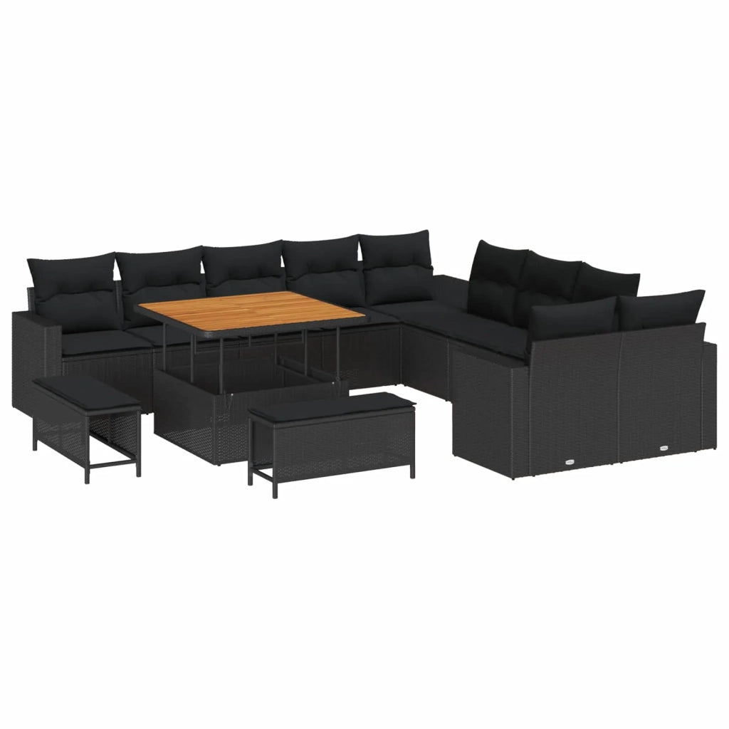 Set Divano da Giardino 13 pcs Nero polyrattan