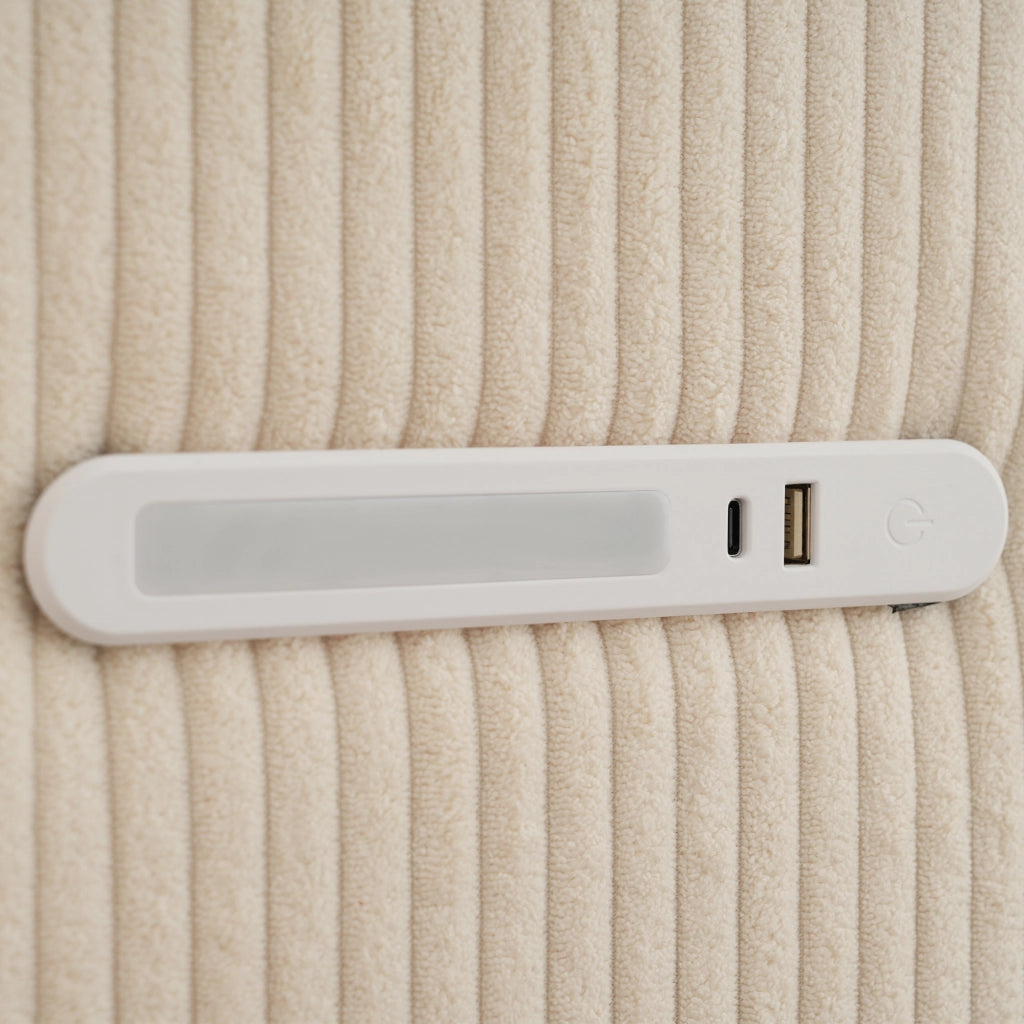 Letto matrimoniale 180×200 cm 2 posti con contenitore; mensole; luci da lettura USB e Type-C; senza materasso; beige