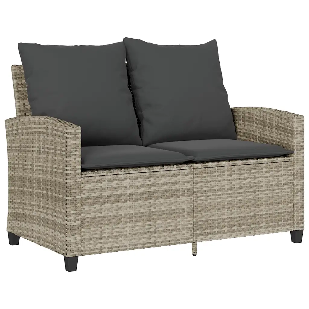 Divano 2 Posti con Cuscini e Tavolo-Sofa 2 Posti con Cuscini e Tavolo Grigio Chiaro Polyrattan