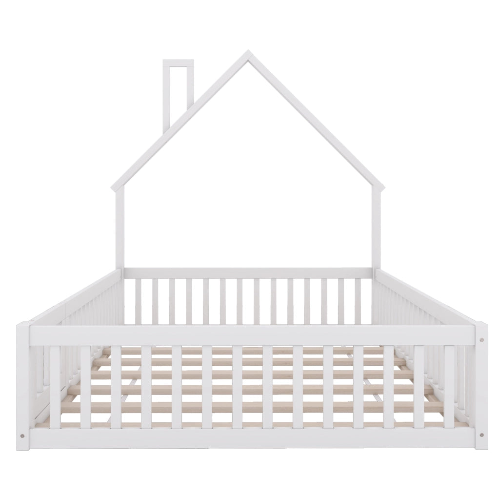 Letto per bambini 140x200 cm con design a camino, sponde di sicurezza e rete a doghe