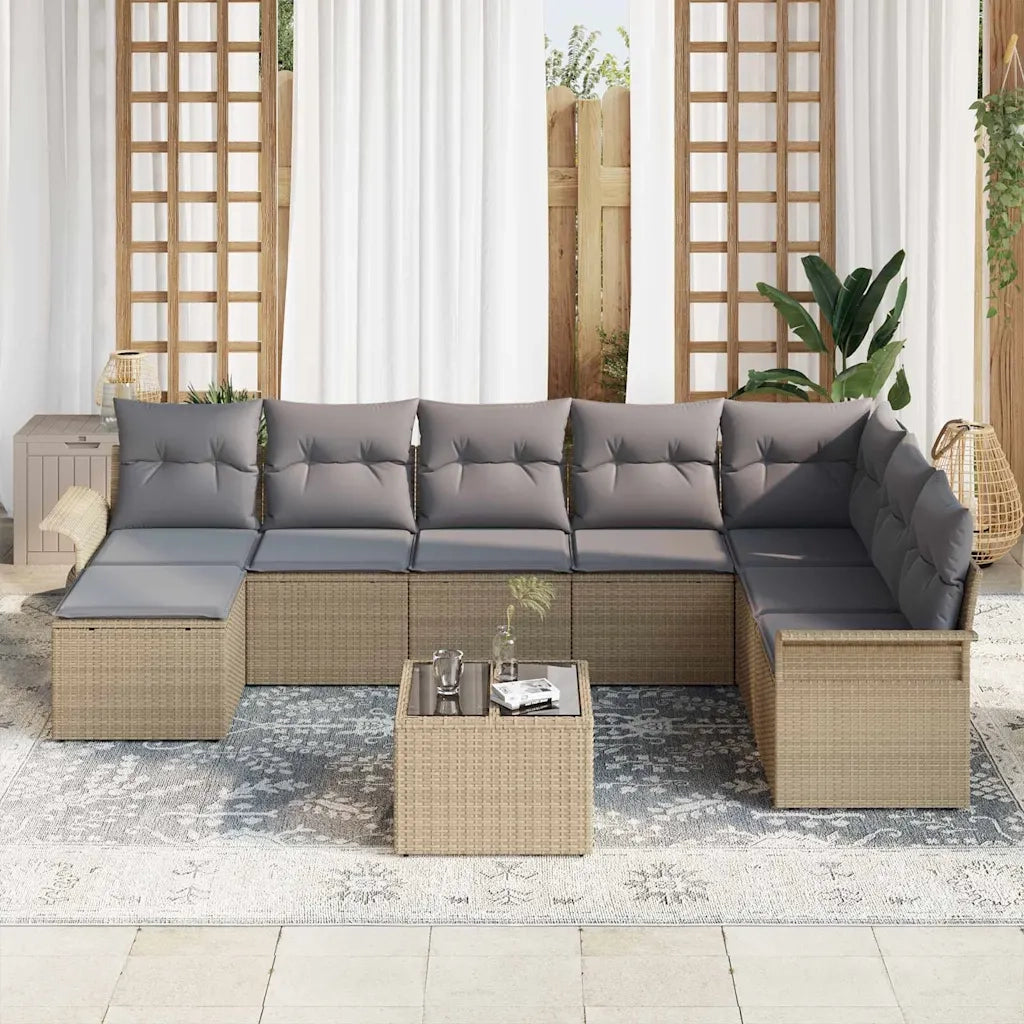 Set Divano da Giardino con cuscino 9 pcs Nero Poly Rattan