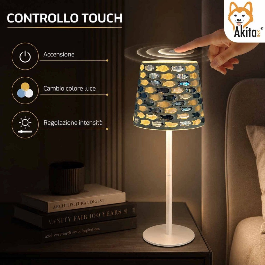 Akitaink Lampada da Tavolo LED Mosaico Fish Ricaricabile