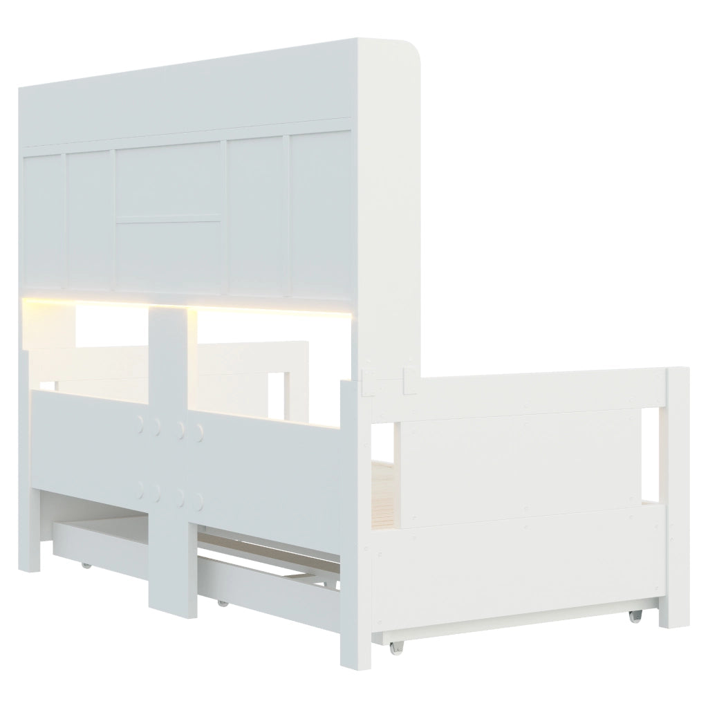 Divano letto 90 × 190 cm estensibile a 180 × 190 cm con cassetti prese integrate LED in legno bianco