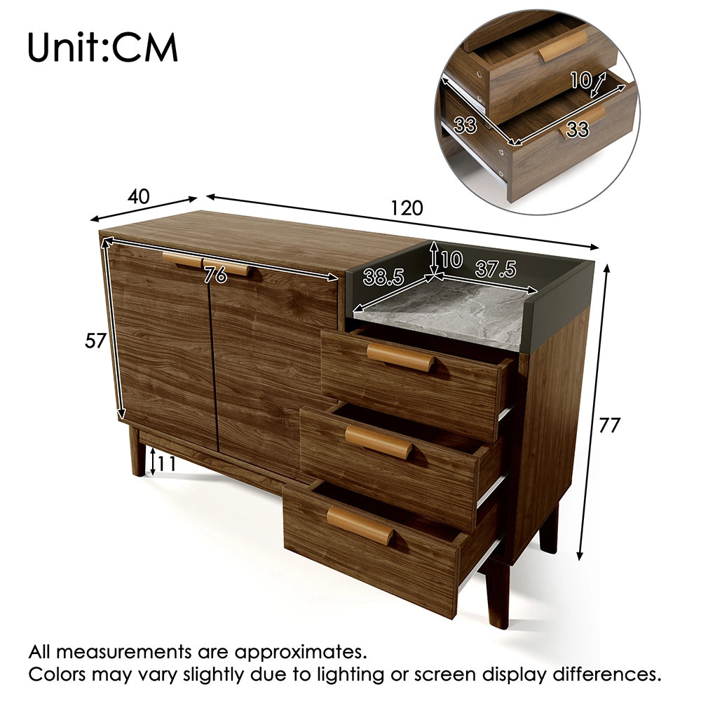 Com?? - Xylo - quercia/marmo 3cass+2porte H77cm