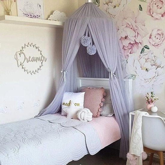 Letto con tenda per bambine - Tenda per letto con rete decorativa per camera da letto e camera dei giochi per bambini, modello Premium Dome, colore grigio