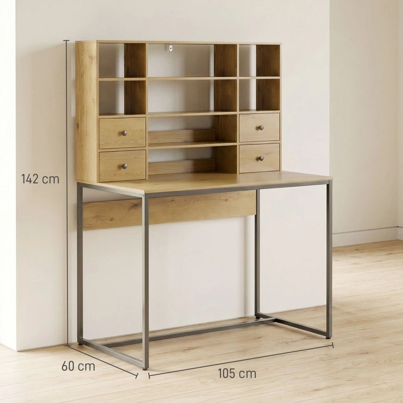 Scrivania computer 105 cm con 4 cassetti e ripiani