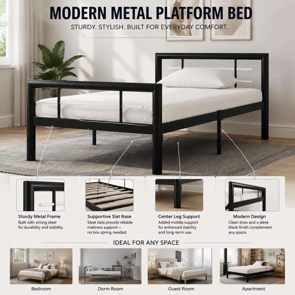 Bed Frame Black And White Metal 90x200 Cm