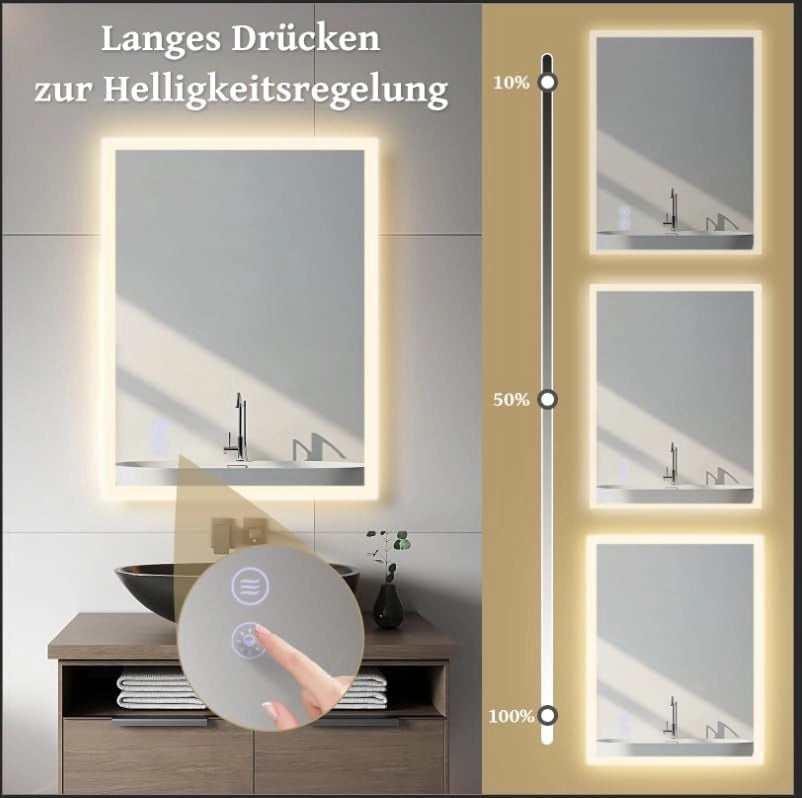 ZMH Specchio da bagno illuminato con interruttore dimmerabile e touch