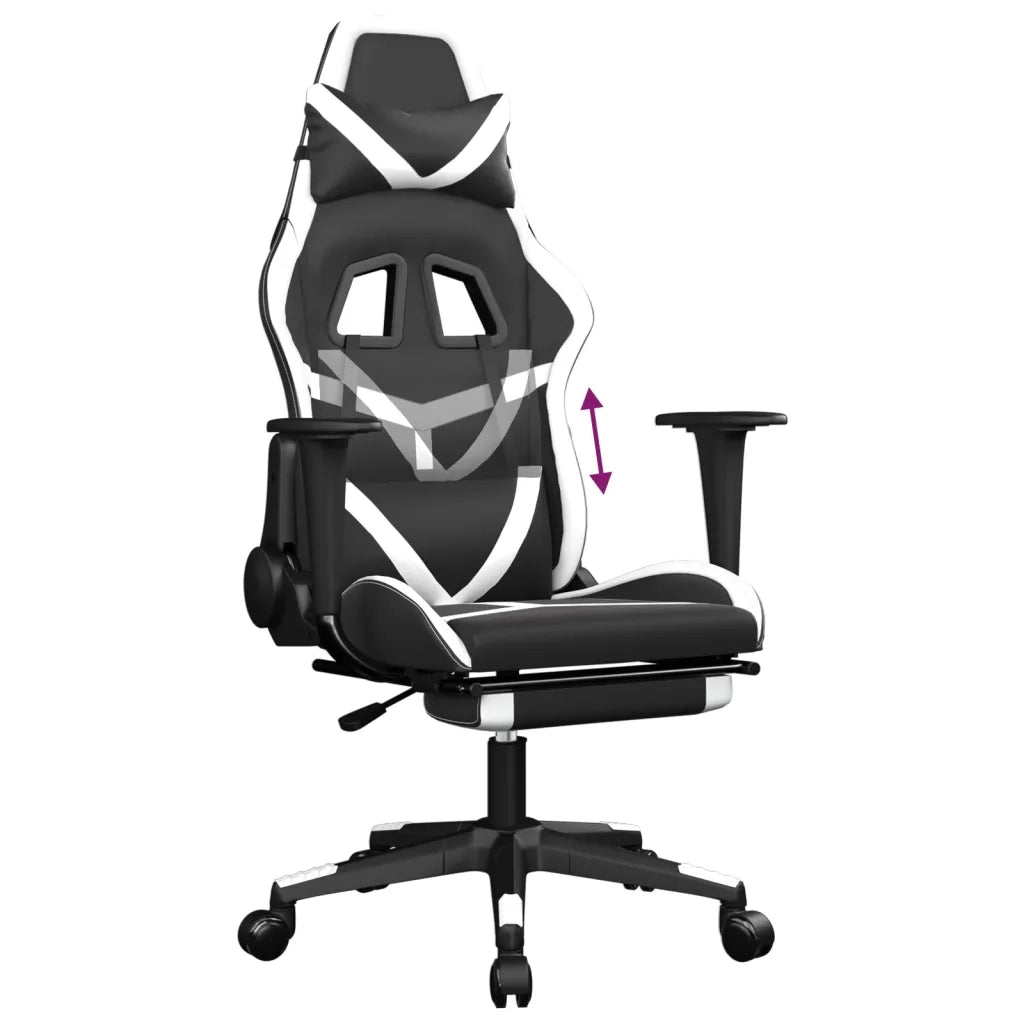 Sedia da Gaming | Sedia da e-sports con Poggiapiedi Nero e Bianco in Similpelle