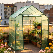 Serra da giardino 143x143x195 cm in acciaio e PE verde con porta zip –
