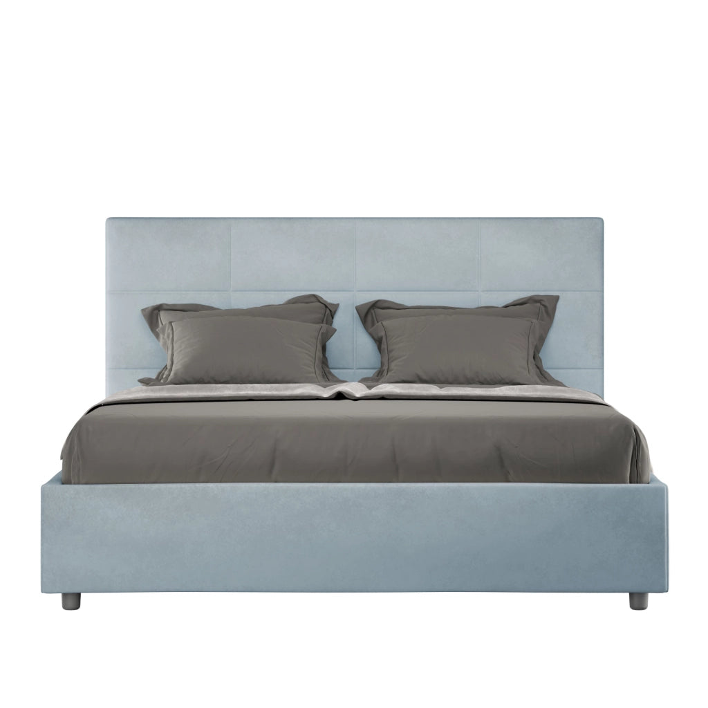 BS COM Letto matrimoniale francese senza rete imbottito 140x190 microfibra azzurro