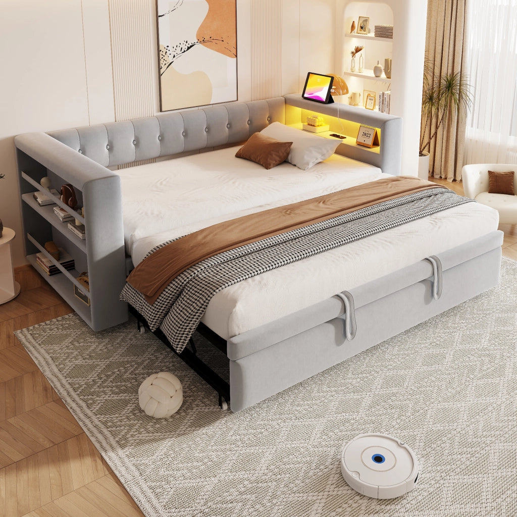 Letto con divano letto integrato flanella grigio chiaro 180x190 cm