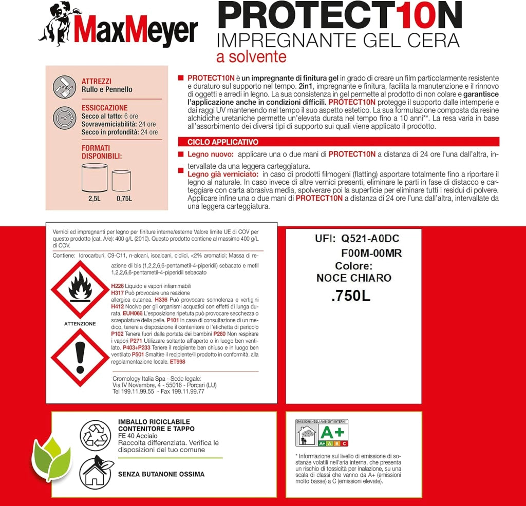 Impregnante a Solvente per Esterni PROTECT10N, Noce Chiaro, 0.75L