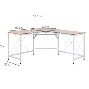 Scrivania Angolare a L 150x150x76 cm in MDF Naturale per Ufficio e Studio